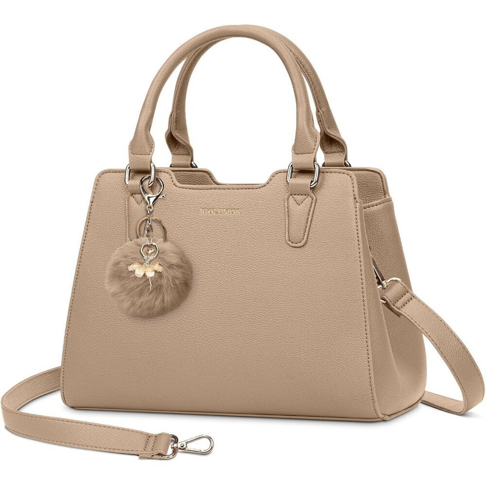 Women Khaki PU leather Top-Handle  Waterproof Anti Theft Leather Handbag